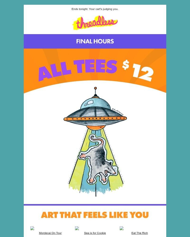 Screenshot of email sent to a Threadless Newsletter subscriber