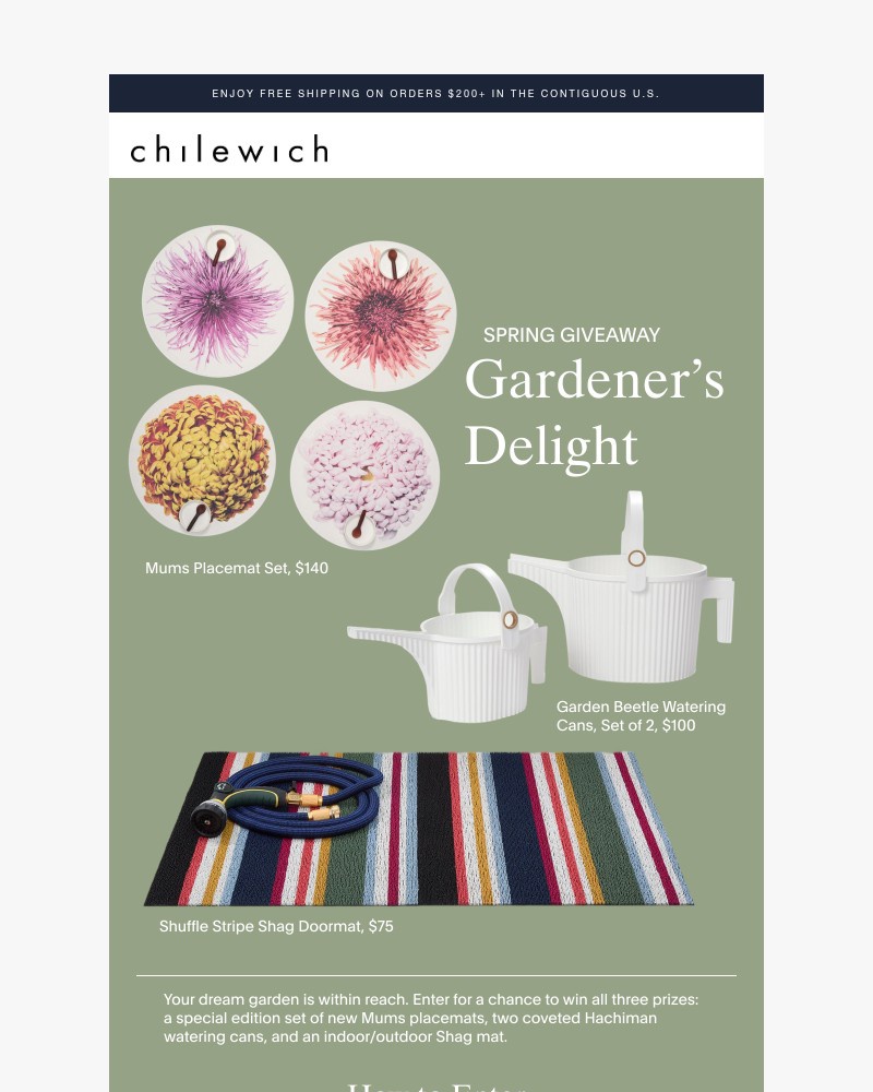 Screenshot of email sent to a Chilewich Newsletter subscriber