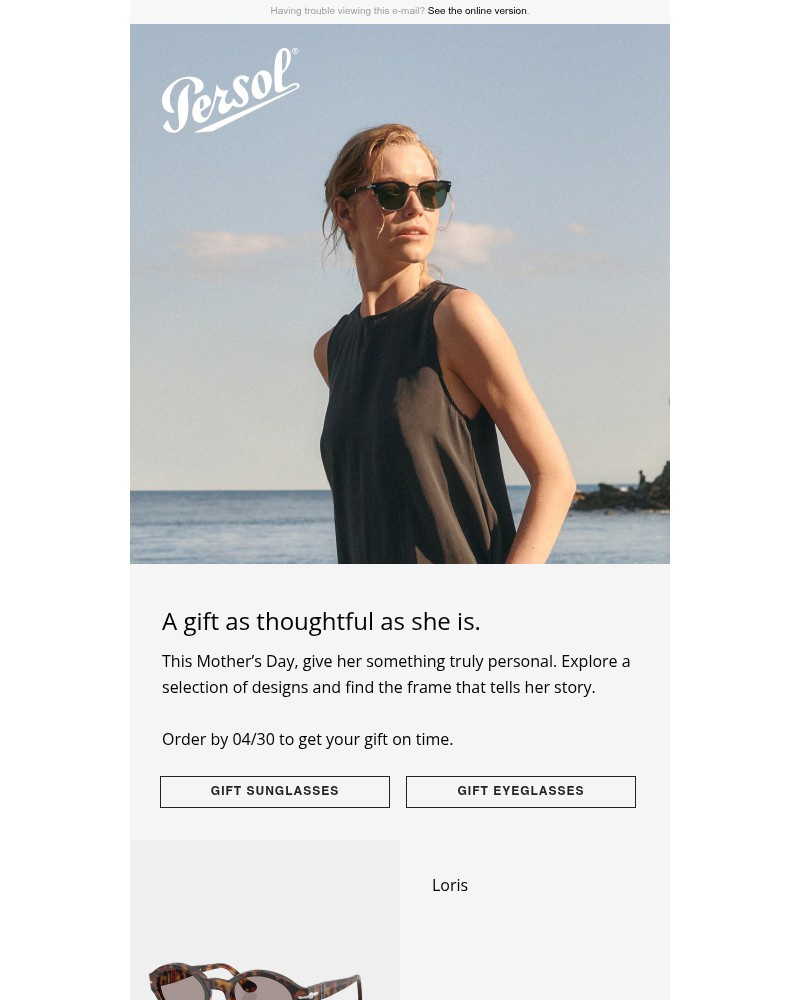 Screenshot of email sent to a Persol Newsletter subscriber