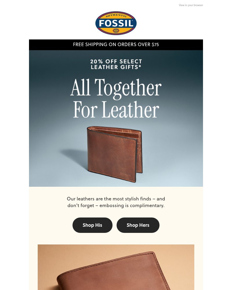 Screenshot of email sent to a Fossil Newsletter subscriber