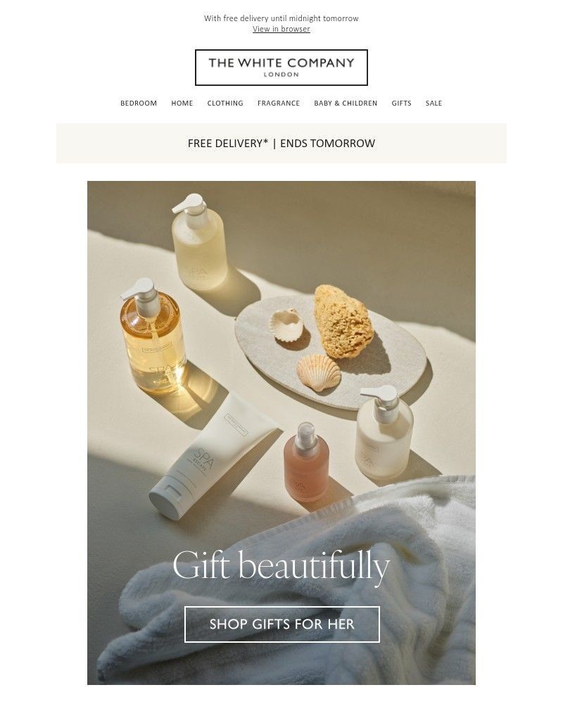 Screenshot of email sent to a The White Company Cart abandoner