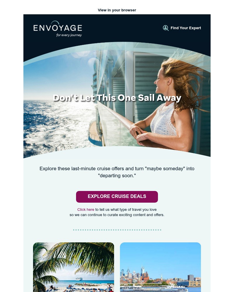 Screenshot of email sent to a Envoyage Newsletter subscriber