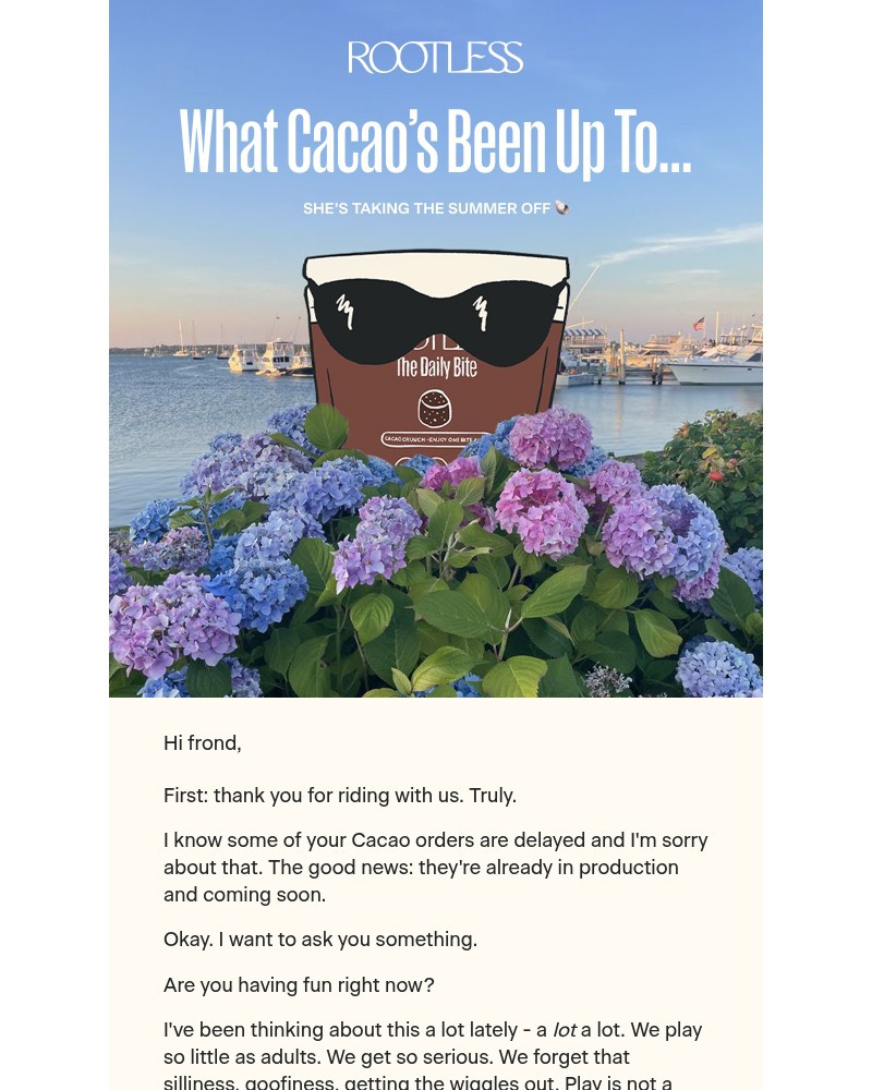 Screenshot of email sent to a Rootless Newsletter subscriber