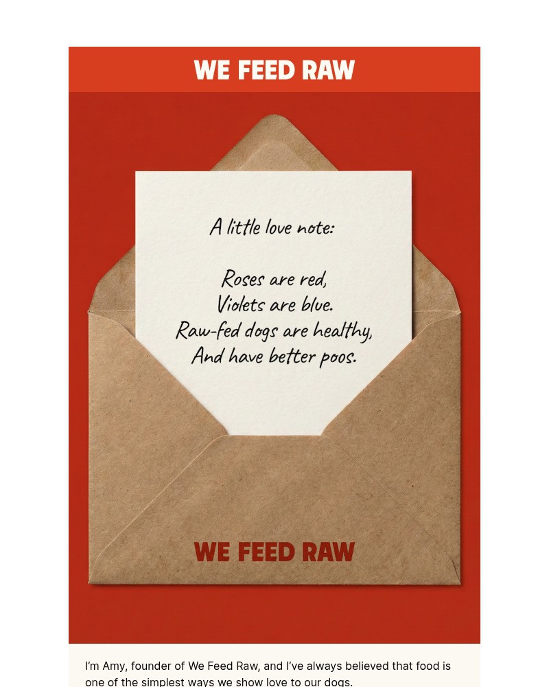 Screenshot of email sent to a We Feed Raw Newsletter subscriber