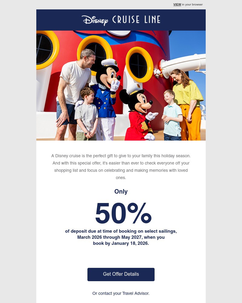 Screenshot of email sent to a Walt Disney World Resort Registered user