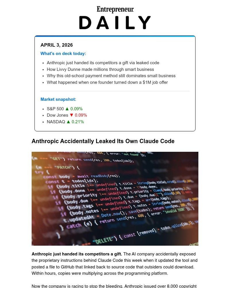 Screenshot of email with subject /media/emails/a-major-leak-just-exposed-claude-code-9d9d1e-cropped-dfe4a0d6.jpg