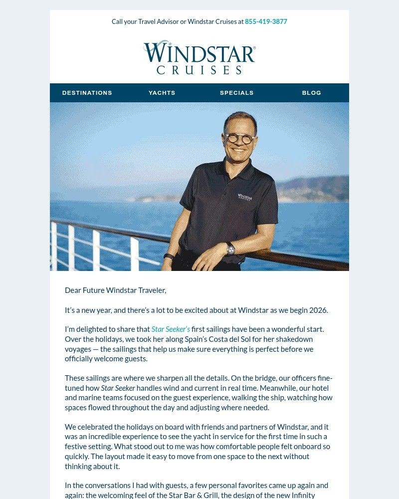 Screenshot of email sent to a Windstar Cruises Newsletter subscriber