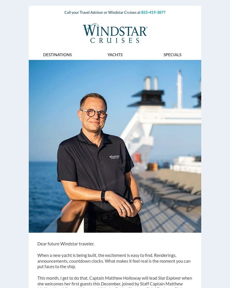 Screenshot of email sent to a Windstar Cruises Newsletter subscriber