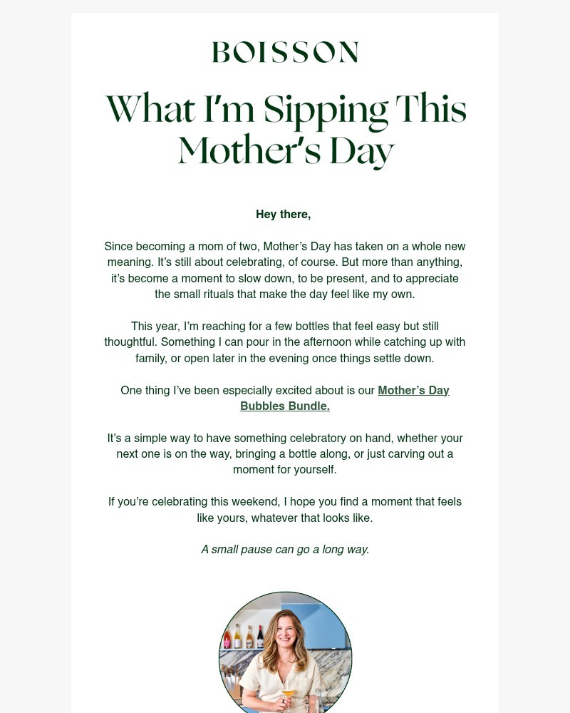 Screenshot of email sent to a Boisson Newsletter subscriber