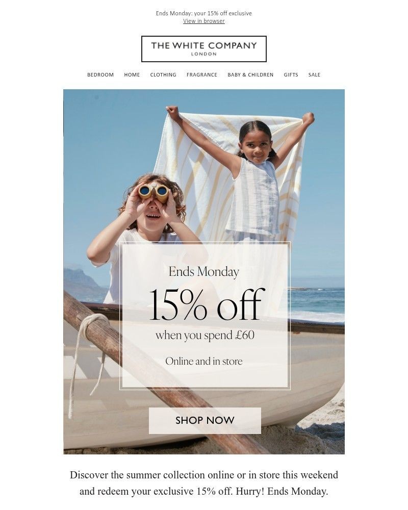 Screenshot of email sent to a The White Company Cart abandoner