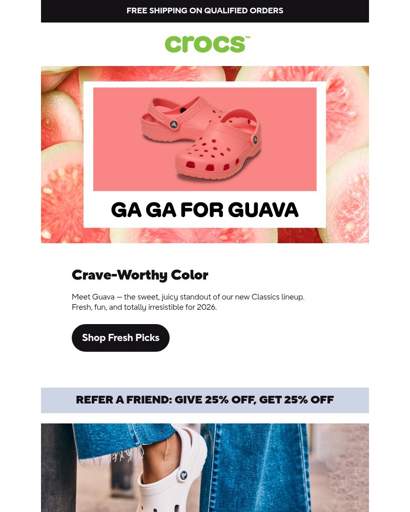 Screenshot of email sent to a Crocs Newsletter subscriber