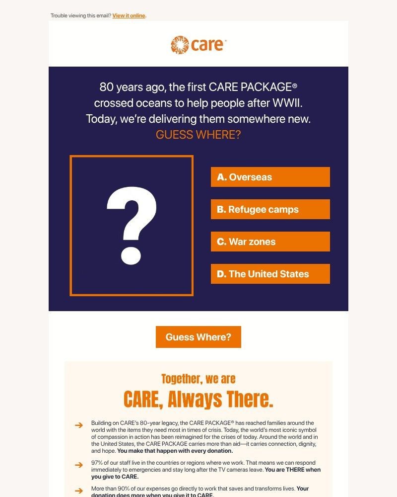 Screenshot of email sent to a Care Newsletter subscriber