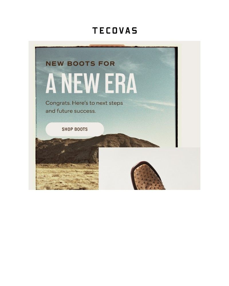Screenshot of email sent to a Tecovas Newsletter subscriber