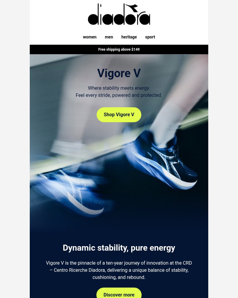 Screenshot of email sent to a Diadora Newsletter subscriber