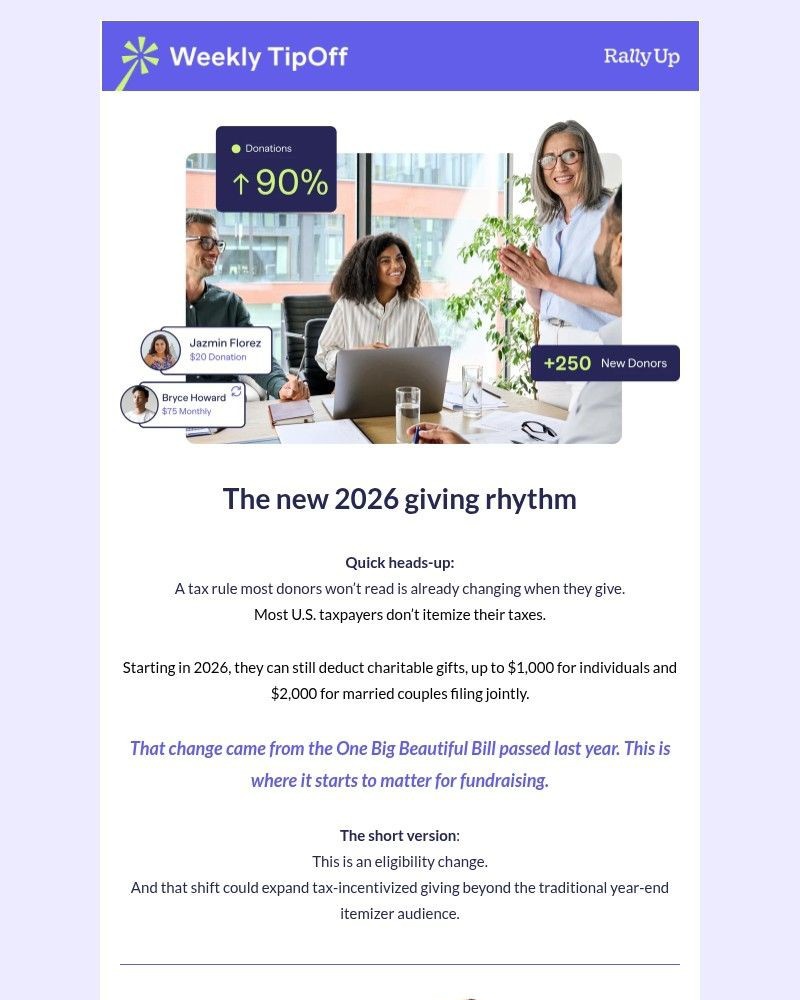 Screenshot of email sent to a RallyUp Newsletter subscriber