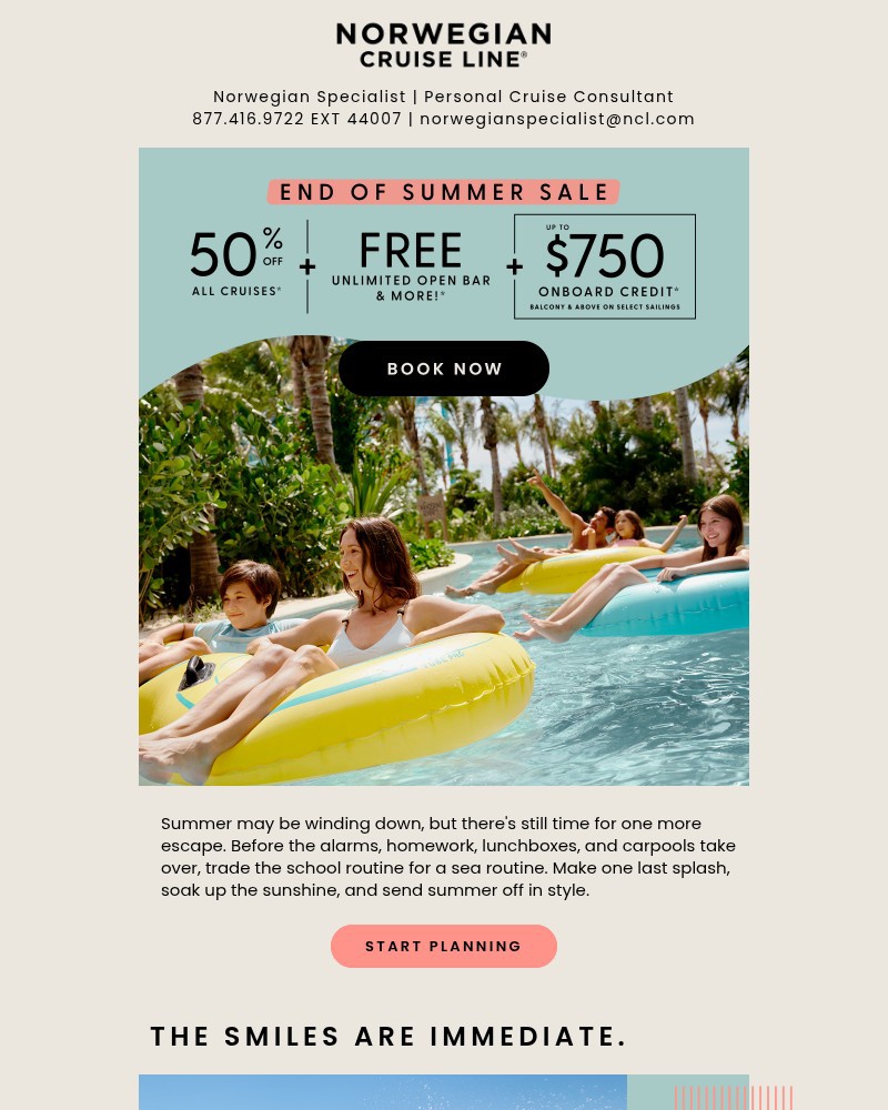 Screenshot of email sent to a Norwegian Cruise Line Newsletter subscriber