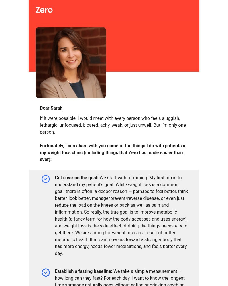 Screenshot of email sent to a Zero Registered user