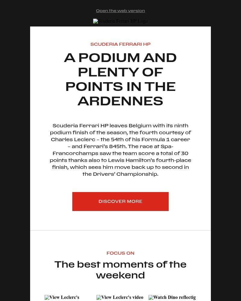 Screenshot of email sent to a Ferrari Newsletter subscriber