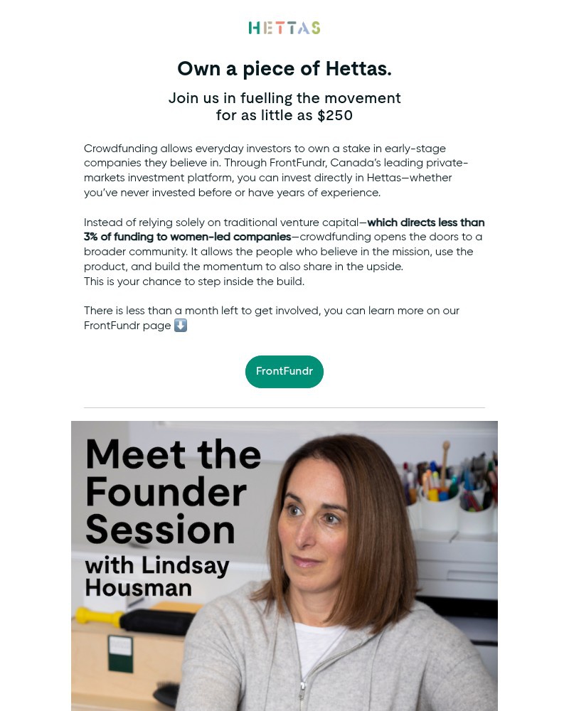 Screenshot of email sent to a Hettas Newsletter subscriber