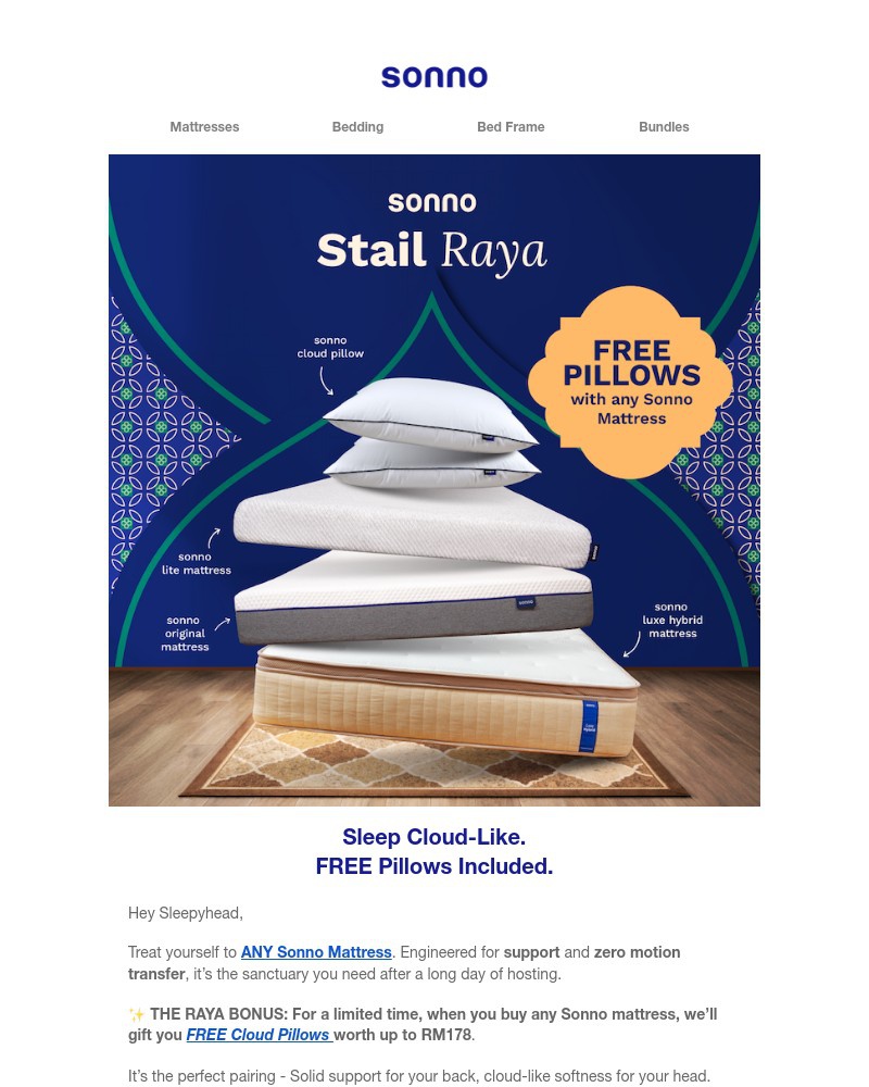 Screenshot of email sent to a Sonno Newsletter subscriber