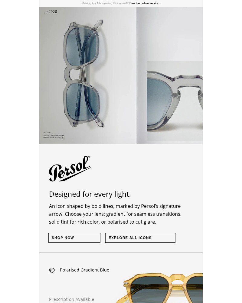 Screenshot of email sent to a Persol Newsletter subscriber