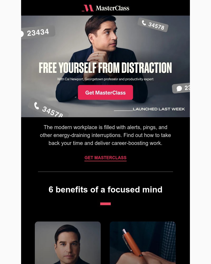 Screenshot of email sent to a MasterClass Registered user