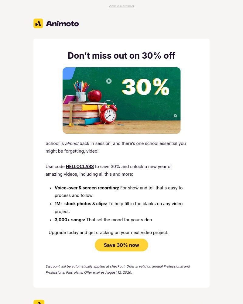 Screenshot of email sent to a Animoto Registered user