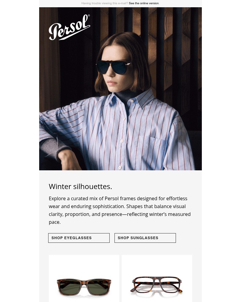 Screenshot of email sent to a Persol Newsletter subscriber