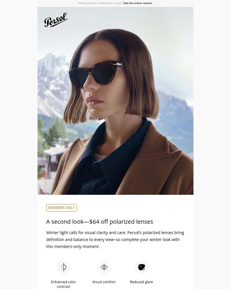 Screenshot of email sent to a Persol Newsletter subscriber