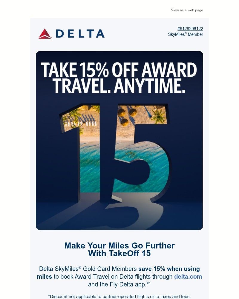Screenshot of email sent to a Delta Registered user