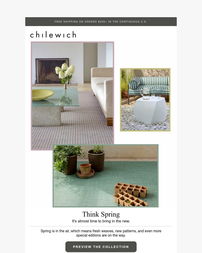 Screenshot of email sent to a Chilewich Newsletter subscriber