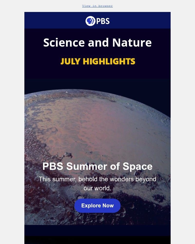 Screenshot of email sent to a PBS Newsletter subscriber