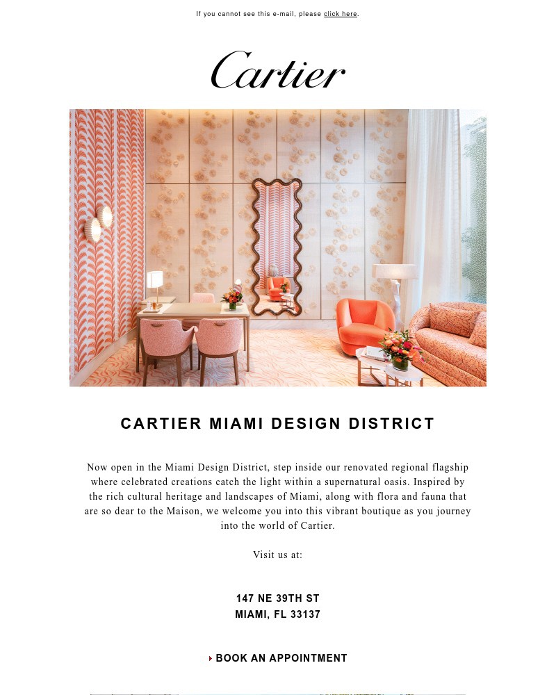 Screenshot of email sent to a Cartier Newsletter subscriber
