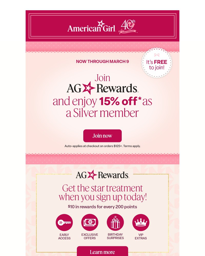 Screenshot of email sent to a American Girl Newsletter subscriber