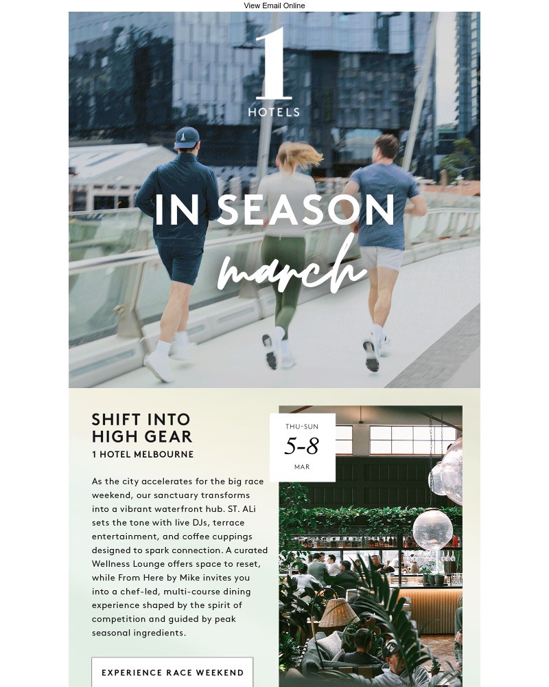 Screenshot of email sent to a 1 Hotels Newsletter subscriber