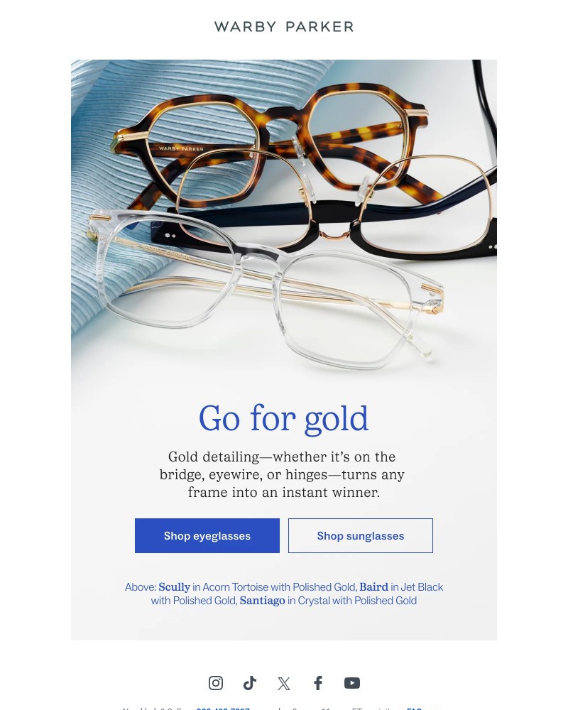 Screenshot of email sent to a Warby Parker Newsletter subscriber