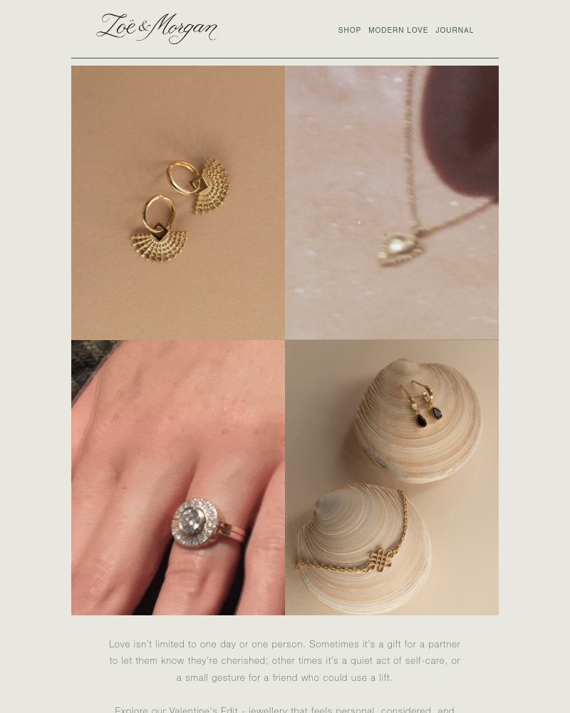 Screenshot of email sent to a Zoe & Morgan Newsletter subscriber