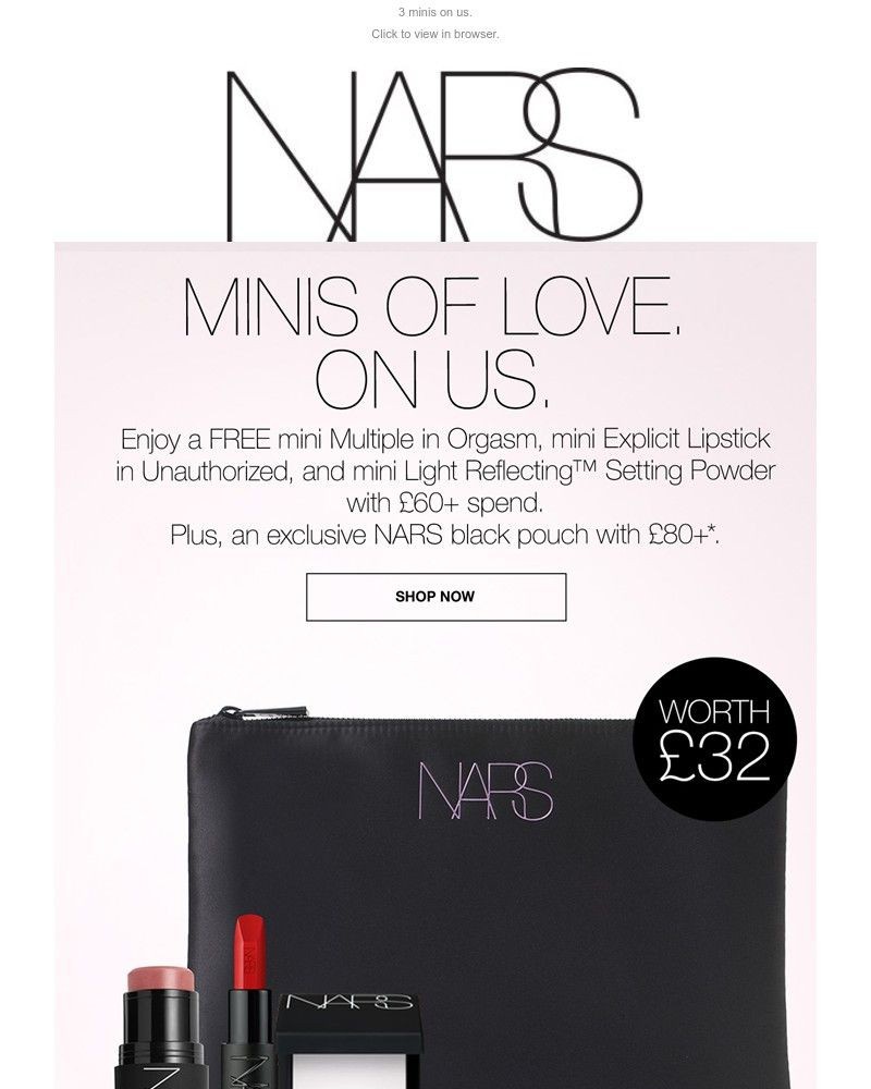 Screenshot of email sent to a Nars Cosmetics Newsletter subscriber