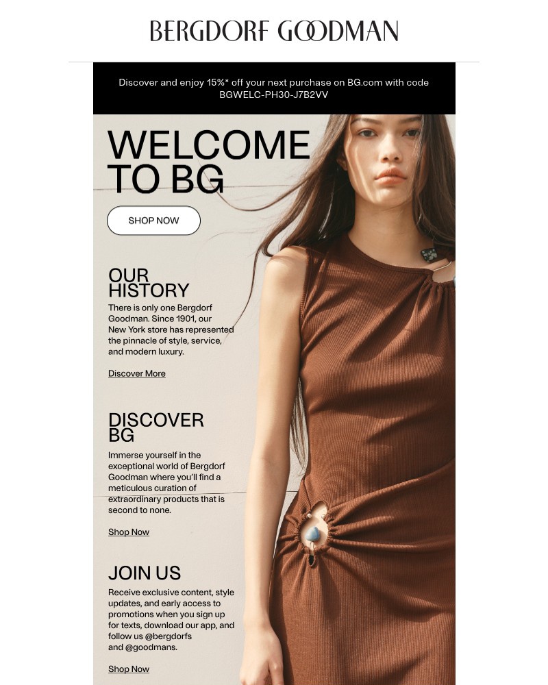 Screenshot of email sent to a Bergdorf Goodman Newsletter subscriber
