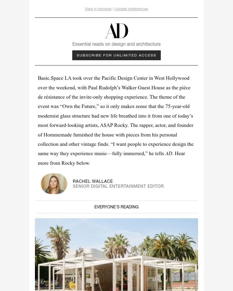 Screenshot of email sent to a Architectural Digest Newsletter subscriber
