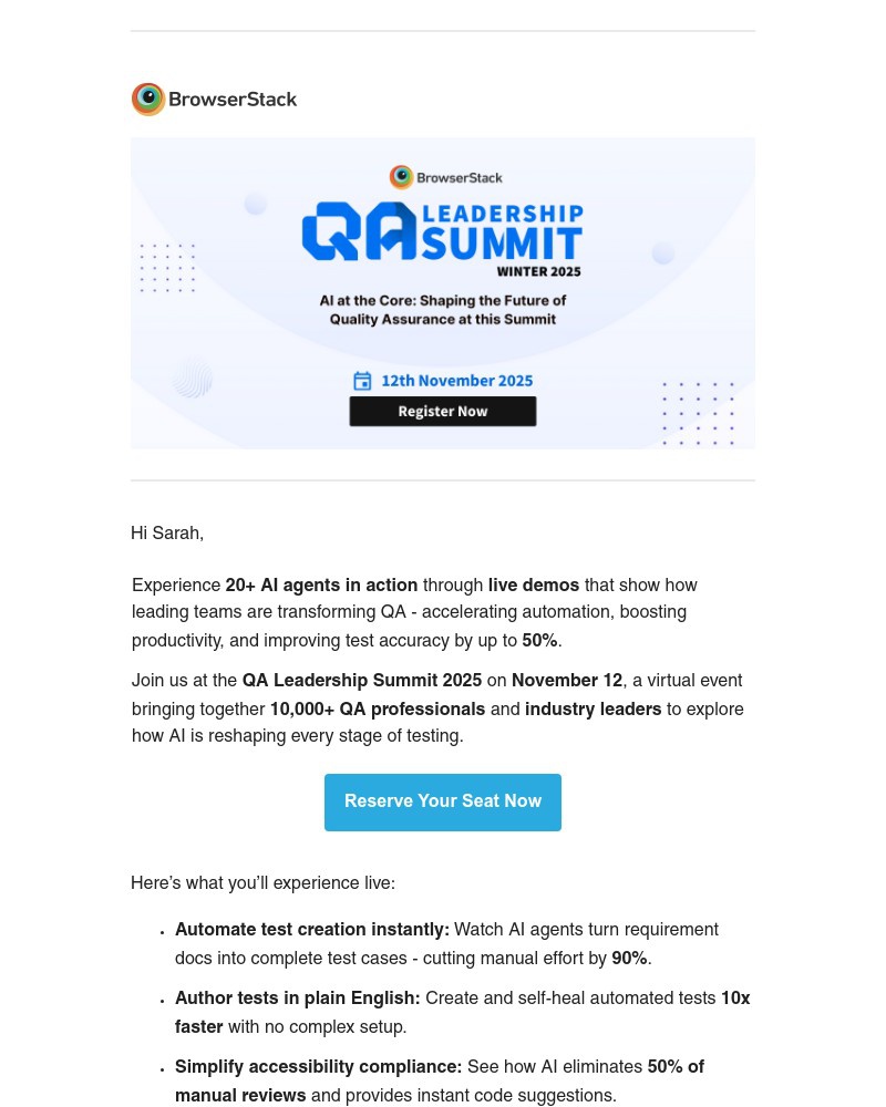 Screenshot of email sent to a BrowserStack Trial user