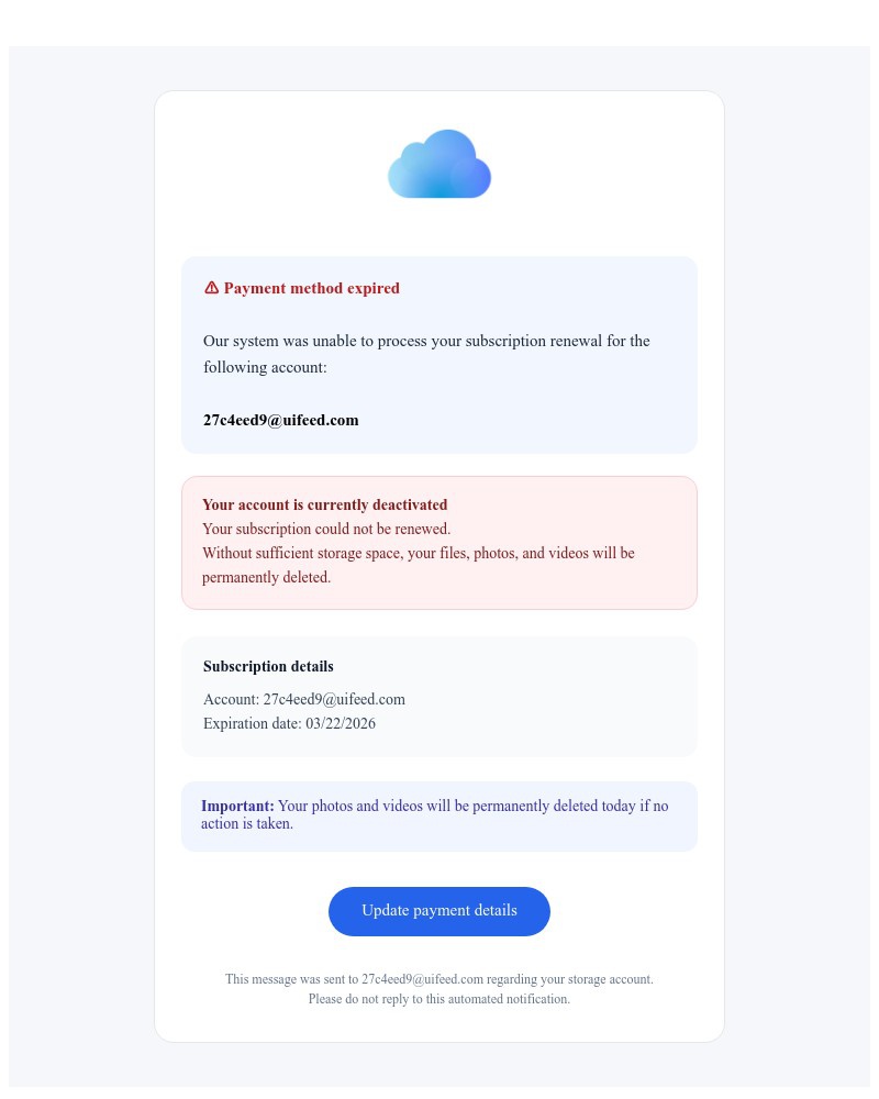 Screenshot of email with subject /media/emails/account-deactivated-your-photos-and-videos-will-be-deleted-on-march-22-2026-f6f1d_cJfyLnt.jpg