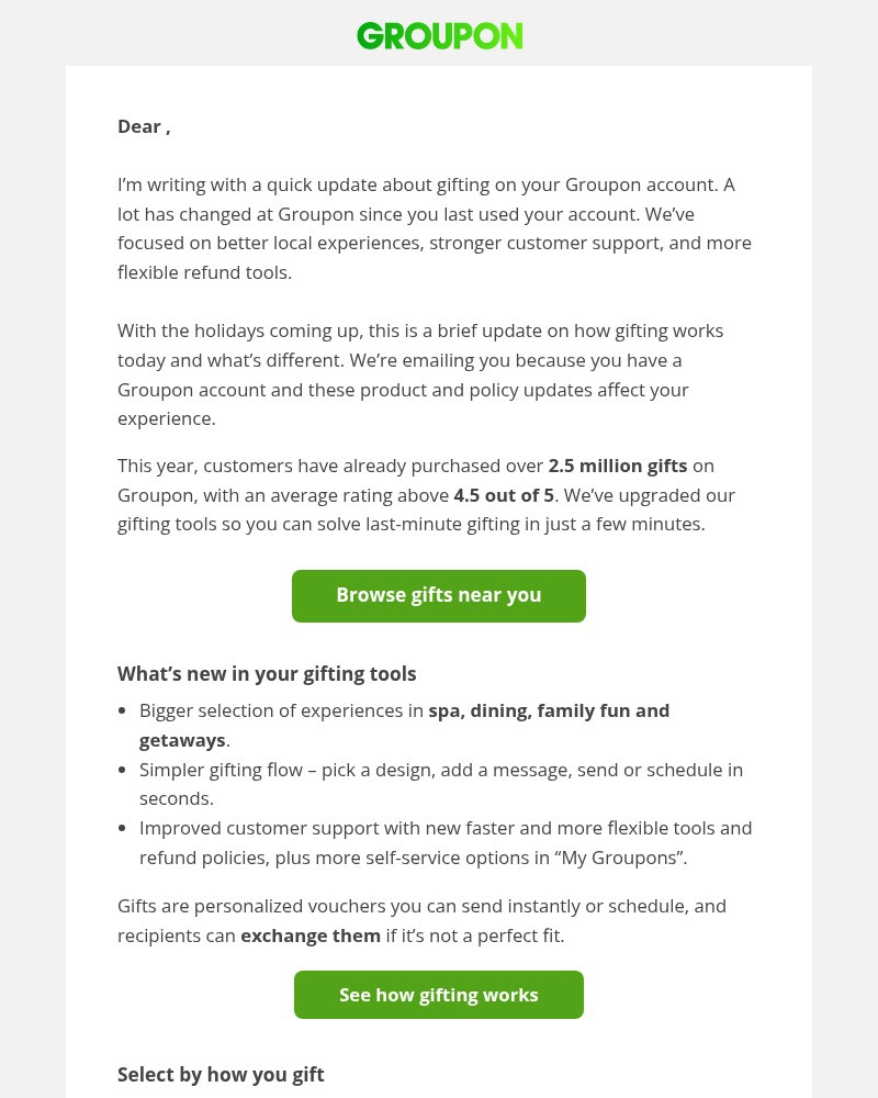 Screenshot of email sent to a Groupon Newsletter subscriber