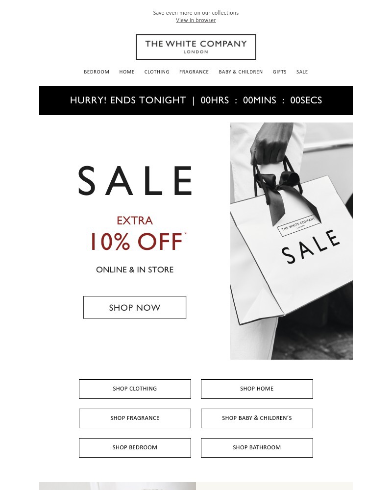 Screenshot of email sent to a The White Company Cart abandoner