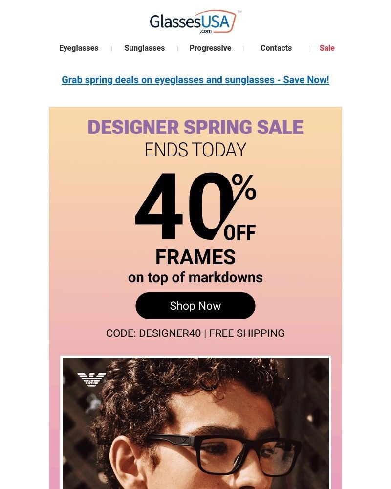 Screenshot of email sent to a Glasses USA Newsletter subscriber