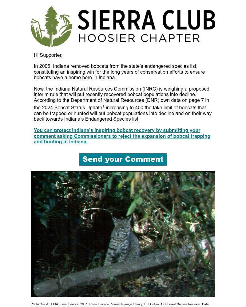 Screenshot of email sent to a Sierra Club Newsletter subscriber