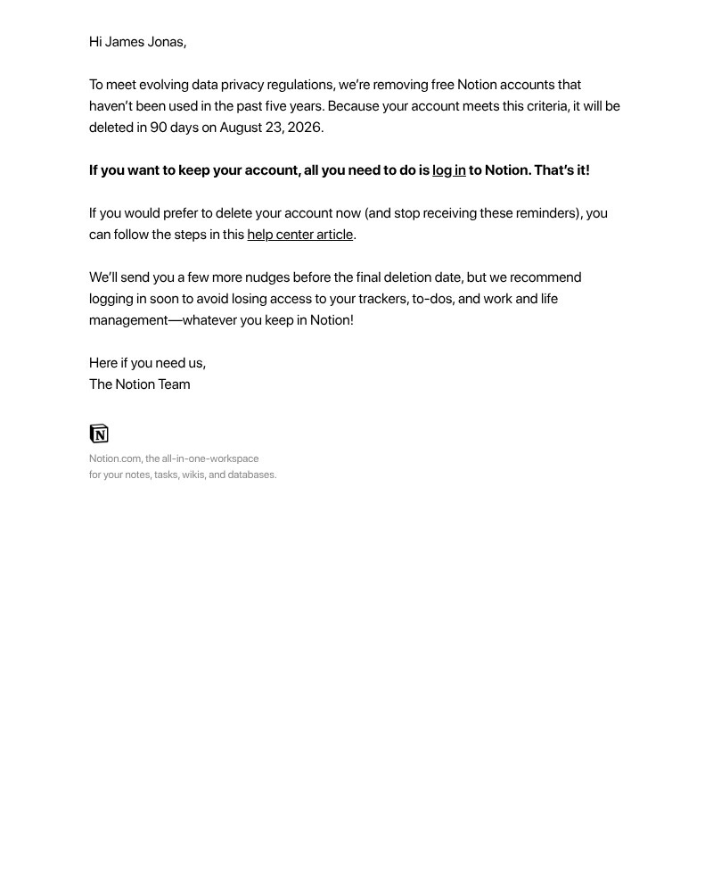 Screenshot of email sent to a Notion Invited user