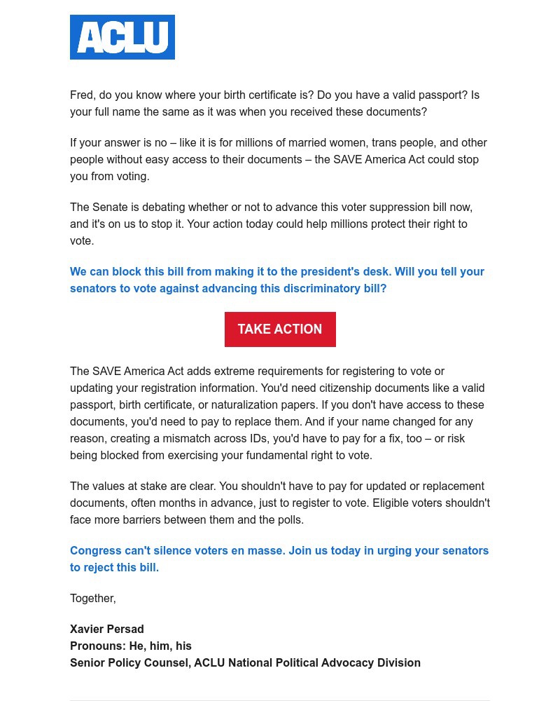 Screenshot of email with subject /media/emails/action-needed-this-bill-is-pure-voter-suppression-298fc7-cropped-5e8d2a0e.jpg