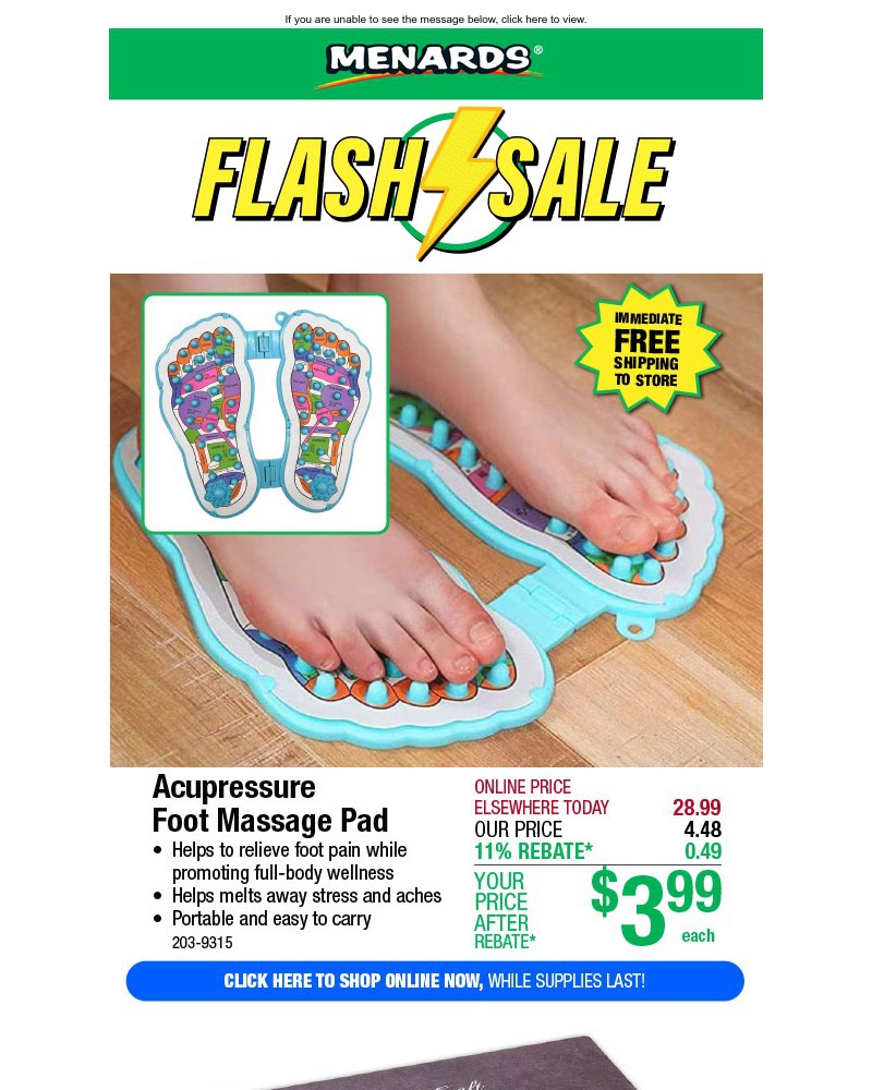 Screenshot of email with subject /media/emails/acupressure-foot-massage-pad-only-399-after-rebate-97429f-cropped-6bd5486b.jpg