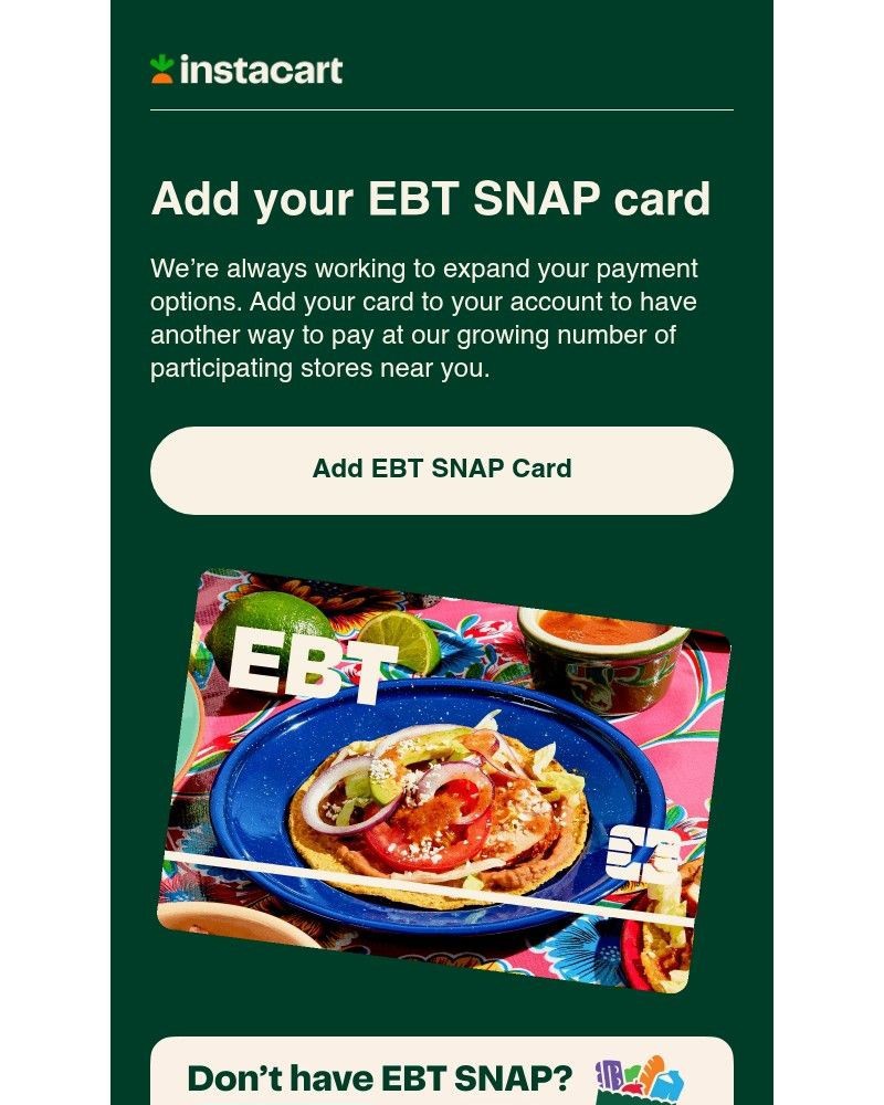 Screenshot of email sent to a Instacart Registered user